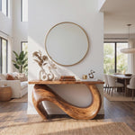 Console Table Solid Wood with Asymmetric Loop Base for Entryway Decor