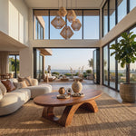 Coffee Table Solid Wood with Sculptural Twin Arch Base