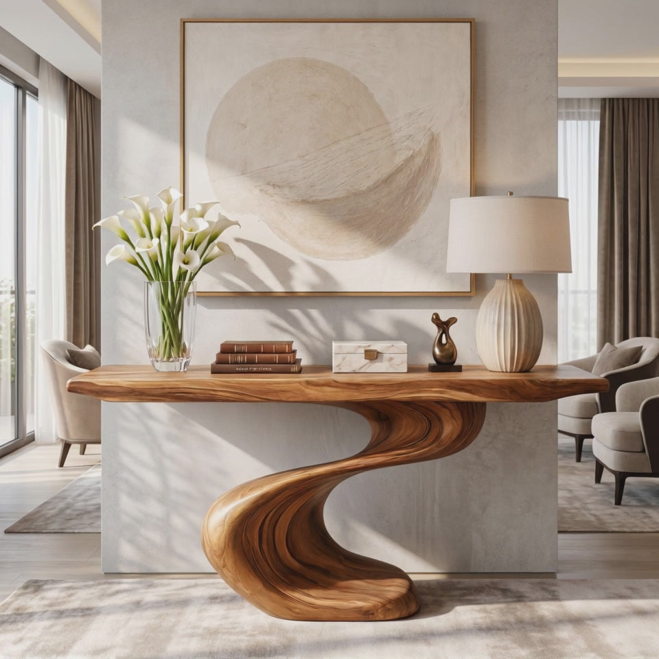 Console Table Solid Wood with Twisted S Curve Base for Entryway Decor