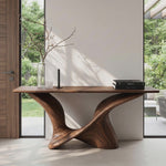Solid Wood Console Table with Sculpted Curved Base for Entryway Decor