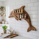 Sculptural Solid Wood Dolphin Spice Rack with Double Wall Shelves