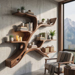 Organic Solid Wood Wall Shelf with Branch Inspired Display Design