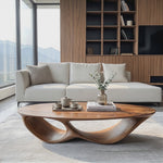 Solid Wood Coffee Table with Double Curved Hollow Base for Living Room