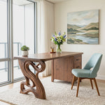 Organic Solid Wood Desk with Sculptural Loop Leg and Drawer Storage