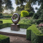 Solid Wood Spiral Shell Sculpture with Plinth for Gardens and Modern Landscapes