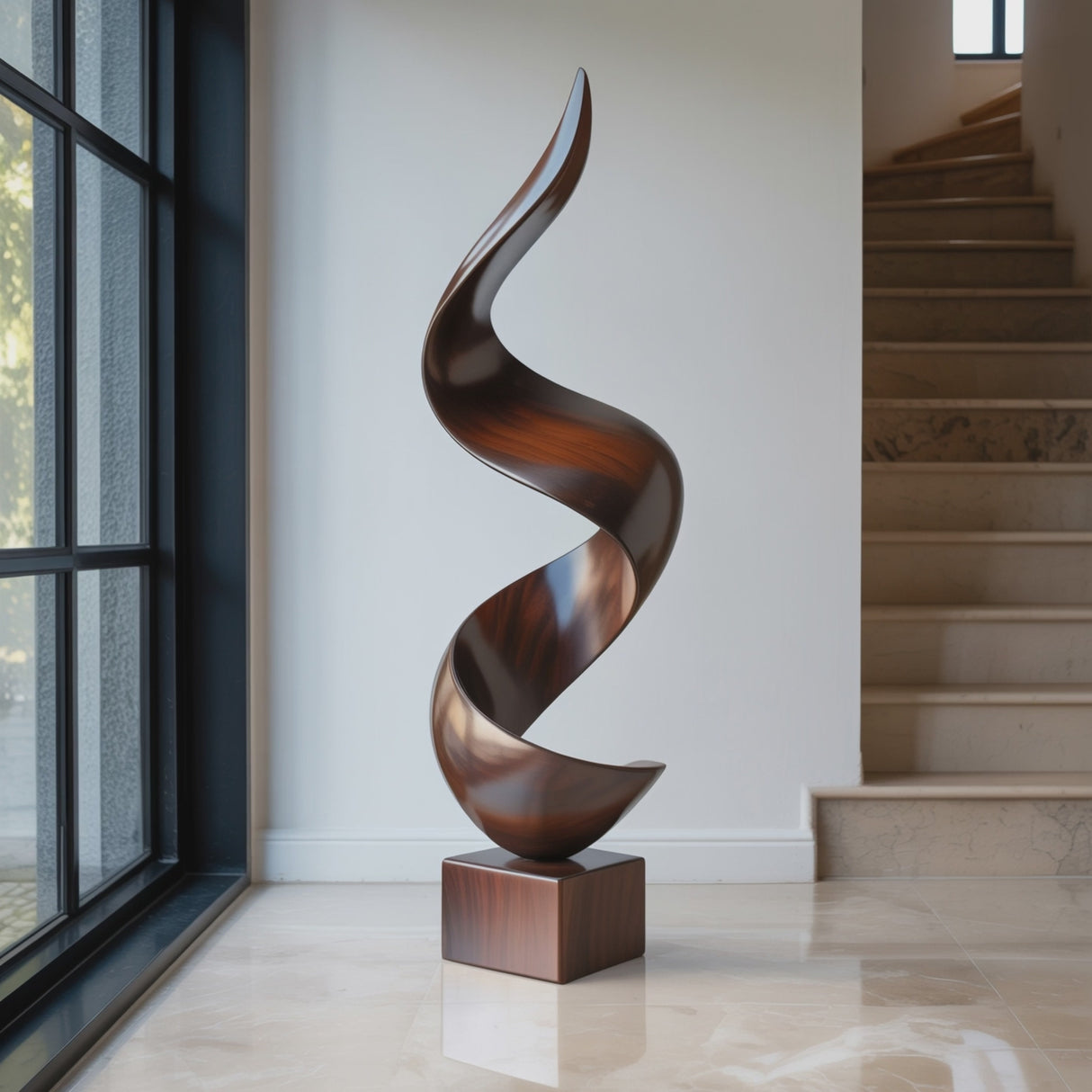 Modern Spiral Solid Wood Sculpture for Living Room Display
