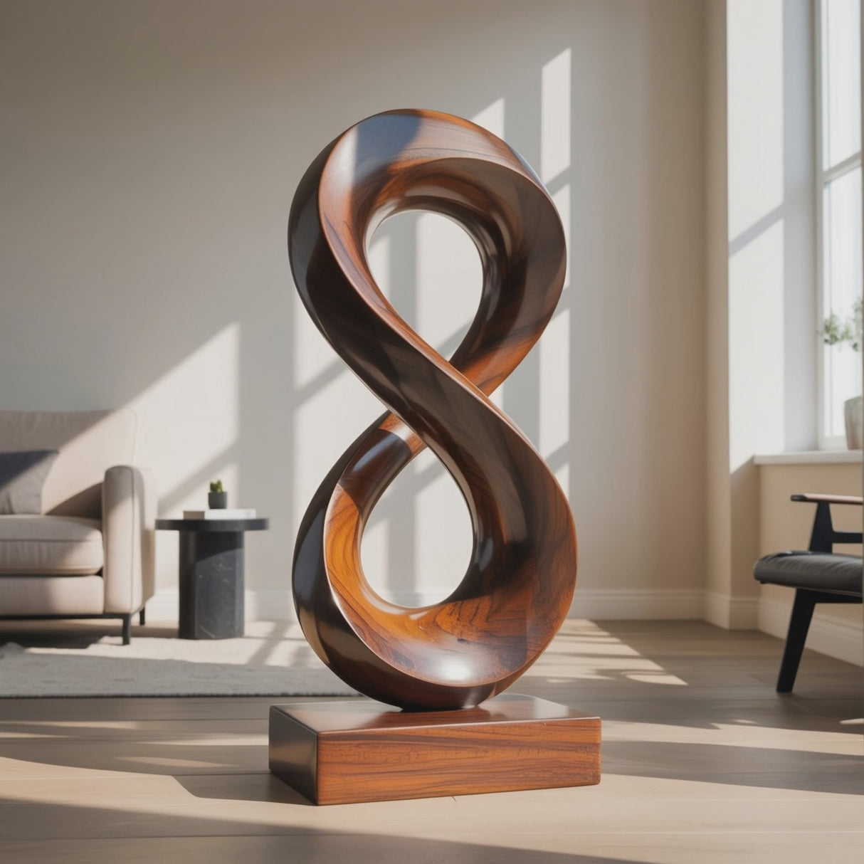 Solid Wood Infinity Curve Sculpture for Modern Living Spaces