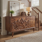 Handcrafted Solid Wood Mountain Carved Sideboard with Drawers and Cabinet Storage