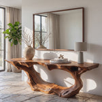 Console Table Solid Wood with Sculptural Wave Loop Base for Entryway Decor