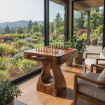 Handcrafted Solid Wood Chess Table with Storage Drawer and Sculptural Pedestal Base