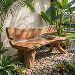 Solid Wood Outdoor Bench with Live Edge Backrest for Garden Seating