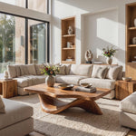Coffee Table Solid Wood with Sculptural Open Arch Base for Living Room