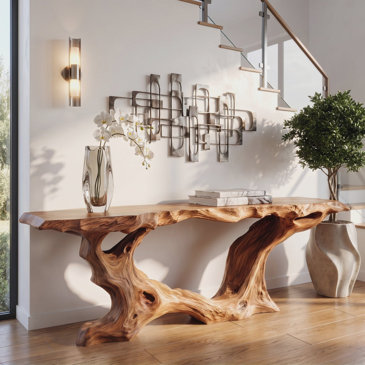 Console Table Solid Wood with Organic Root Base
