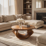 Coffee Table Solid Wood with Sculptural Open Loop Base