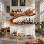 Wall Mounted Wine Rack Solid Wood Organic Branch Shelves for Home Bar
