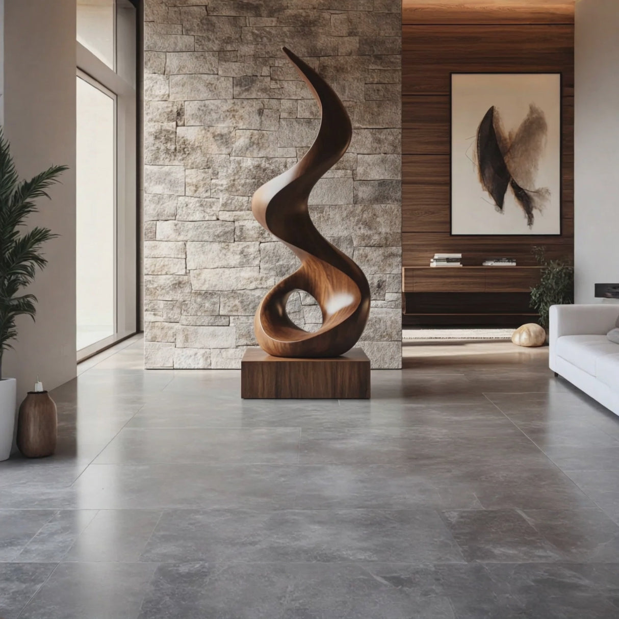 Modern Spiral Solid Wood Sculpture for Living Room Contemporary Abstract Design