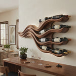 Wall-Mounted Solid Wood Wine Rack with Flowing Wave Shelves