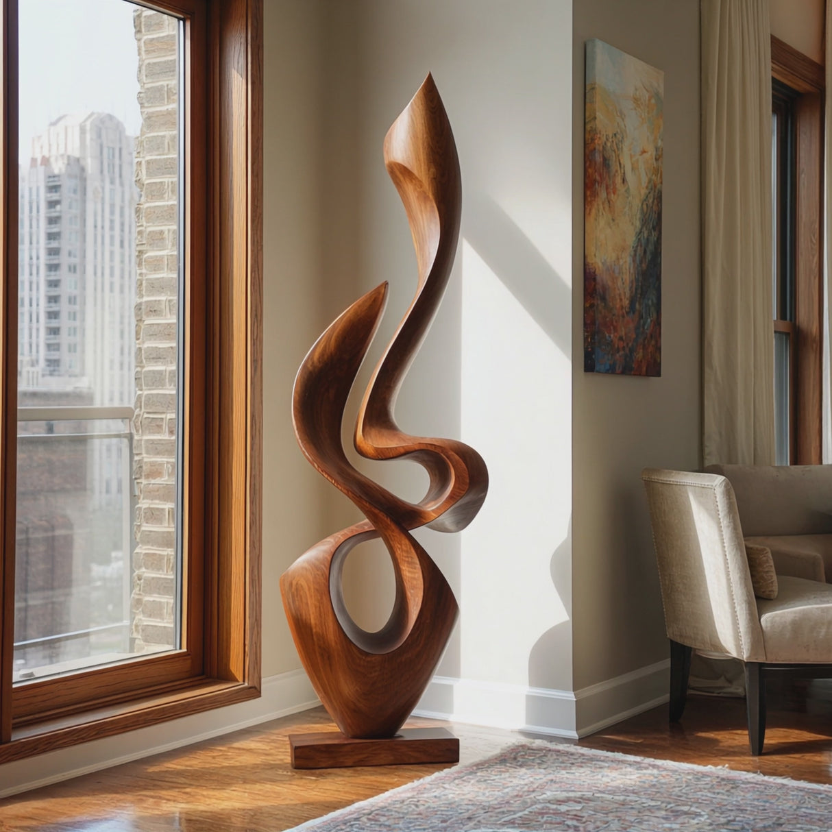 Contemporary Flowing Solid Wood Sculpture for Living Room Interior Display