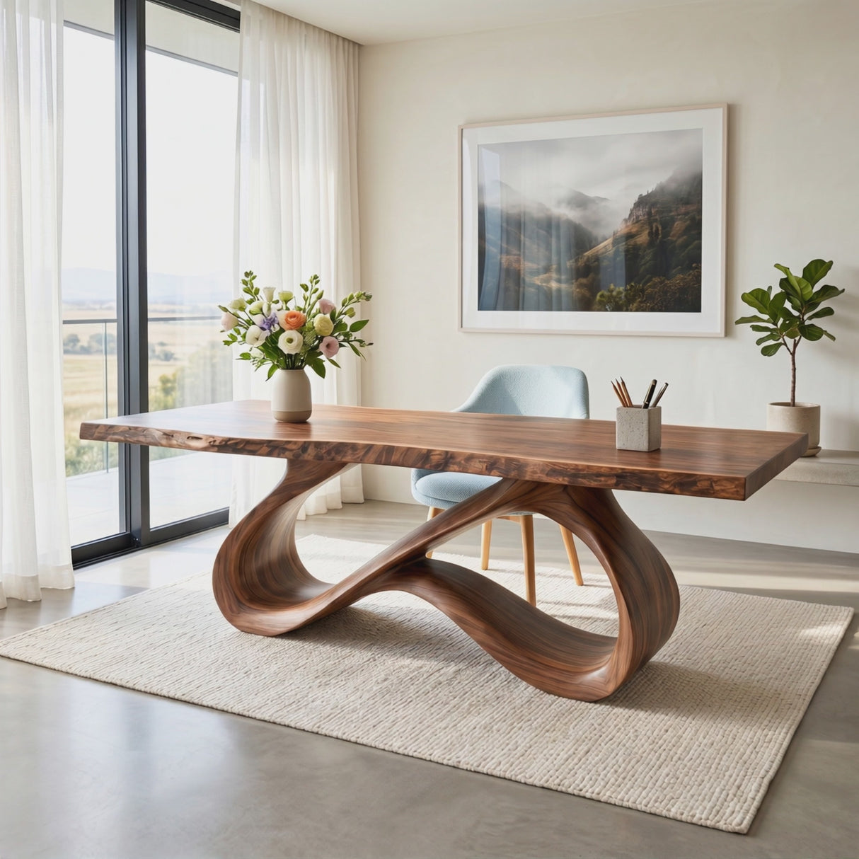 Organic Solid Wood Desk with Infinity Loop Sculptural Base