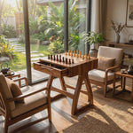 Handcrafted Solid Wood Chess Table with Storage Drawer and Sculptural Base