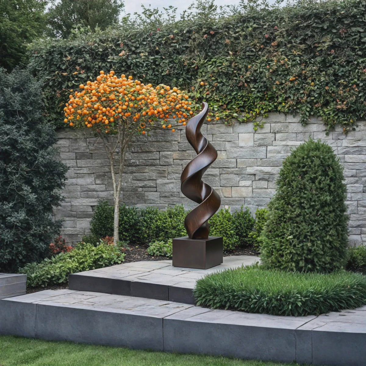 Contemporary Solid Wood Spiral Garden Sculpture for Landscape Design