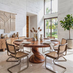 Dining Table with Twisted Pedestal Base and Round Solid Wood Top