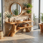 Bathroom Vanity Solid Wood with Organic Branch Legs and Open Shelf