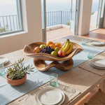 Solid Wood Ripple Fruit Bowl with Sculptural Wave Base and Flowing Rim
