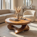 Coffee Table Solid Wood with Sculptural Open Triangular Base