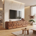 Solid Wood TV Console with Geometric Carved Door Fronts