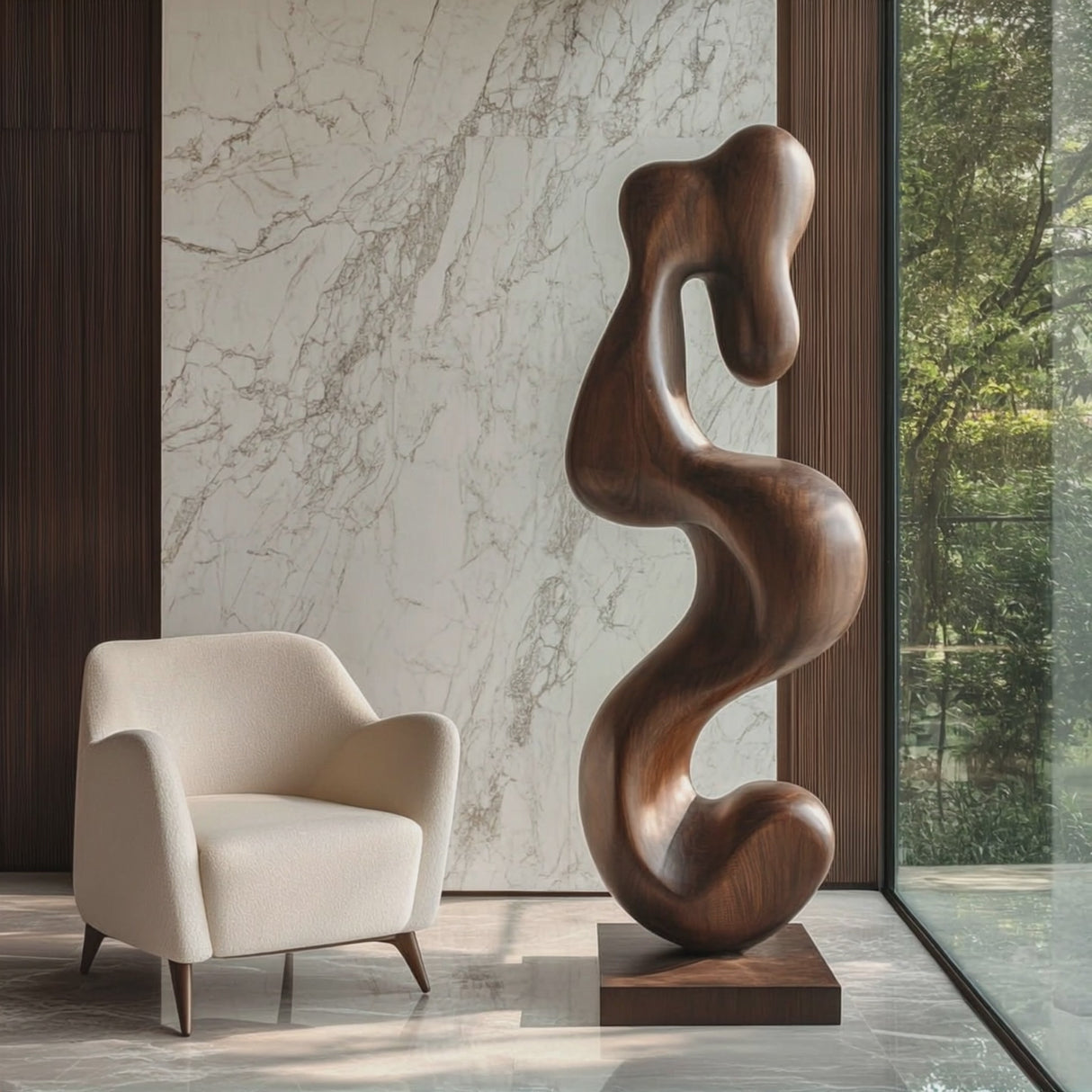 Handcrafted Solid Wood Serpentine Abstract Floor Sculpture
