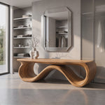 Bench Solid Wood with Sculptural Infinity Loop Base for Entryway Seating