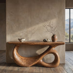 Console Table Solid Wood with Double Hollow Loop Base for Entryway Decor