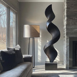 Tall Spiral Solid Wood Floor Sculpture with Plinth for Modern Living Rooms and Contemporary Interiors