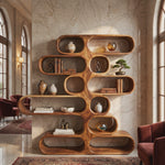 Handcrafted Solid Wood Organic Bookshelf with Rounded Open Display Shelves