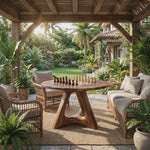 Handcrafted Round Solid Wood Chess Table with Organic Sculptural Base