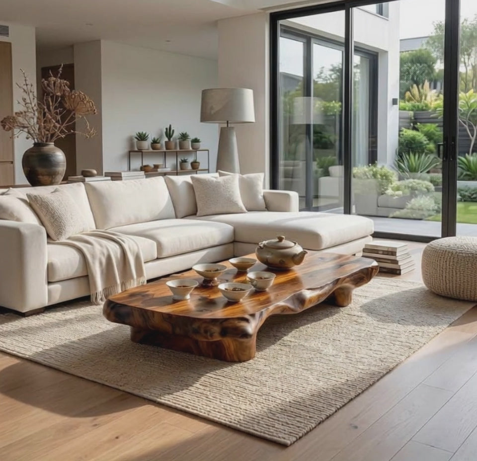 Low Solid Wood Tea Table for Minimalist Zen Interiors