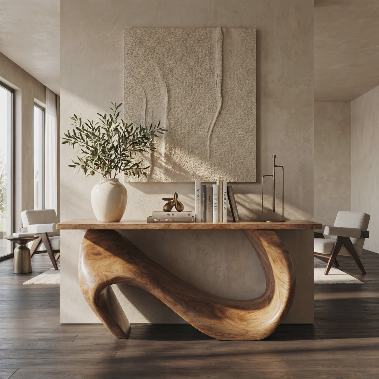 Console Table Solid Wood with Asymmetric Loop Base for Entryway Decor