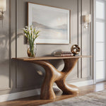 Console Table Solid Wood with Organic X Base for Entryway Decor