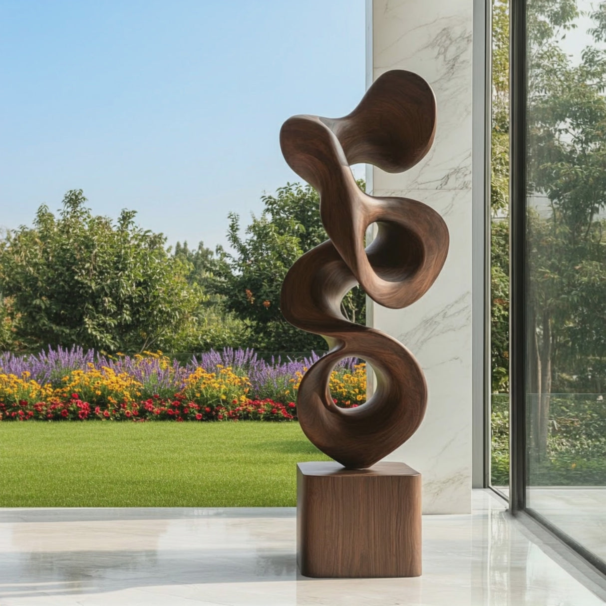 Modern Abstract Solid Wood Sculpture for Indoor and Outdoor Display