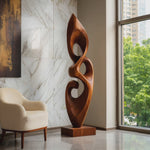 Handcrafted Solid Wood Abstract Floor Sculpture with Layered Open Form