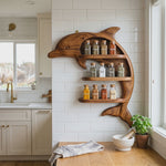 Handmade Solid Wood Dolphin Spice Organizer with Three Open Kitchen Shelves
