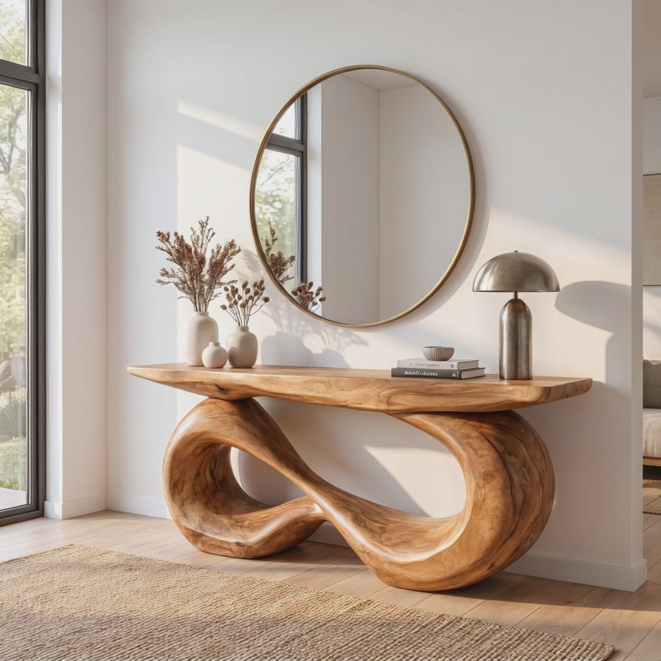Console Table Solid Wood with Double Infinity Loop Base for Entryway Decor