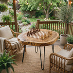Handcrafted Solid Wood Chess Table with Live Edge Top and Hairpin Legs