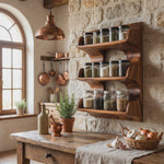 Solid Wood Organic Wall Spice Rack with Flowing Three Shelf Design