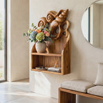 Seashell Carved Wood Wall Shelf for Bathroom Storage