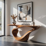 Console Table Solid Wood with Sculptural Sweeping Loop Base