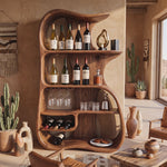 Wine Cabinet Solid Wood Organic Open Shelf Design for Dining Room