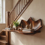 Handcrafted Solid Wood Sculpted Leaf Wall Shelf with Curved Display Tray