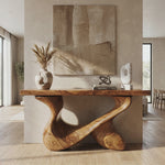 Console Table Solid Wood with Interlocking Loop Base for Entryway Decor